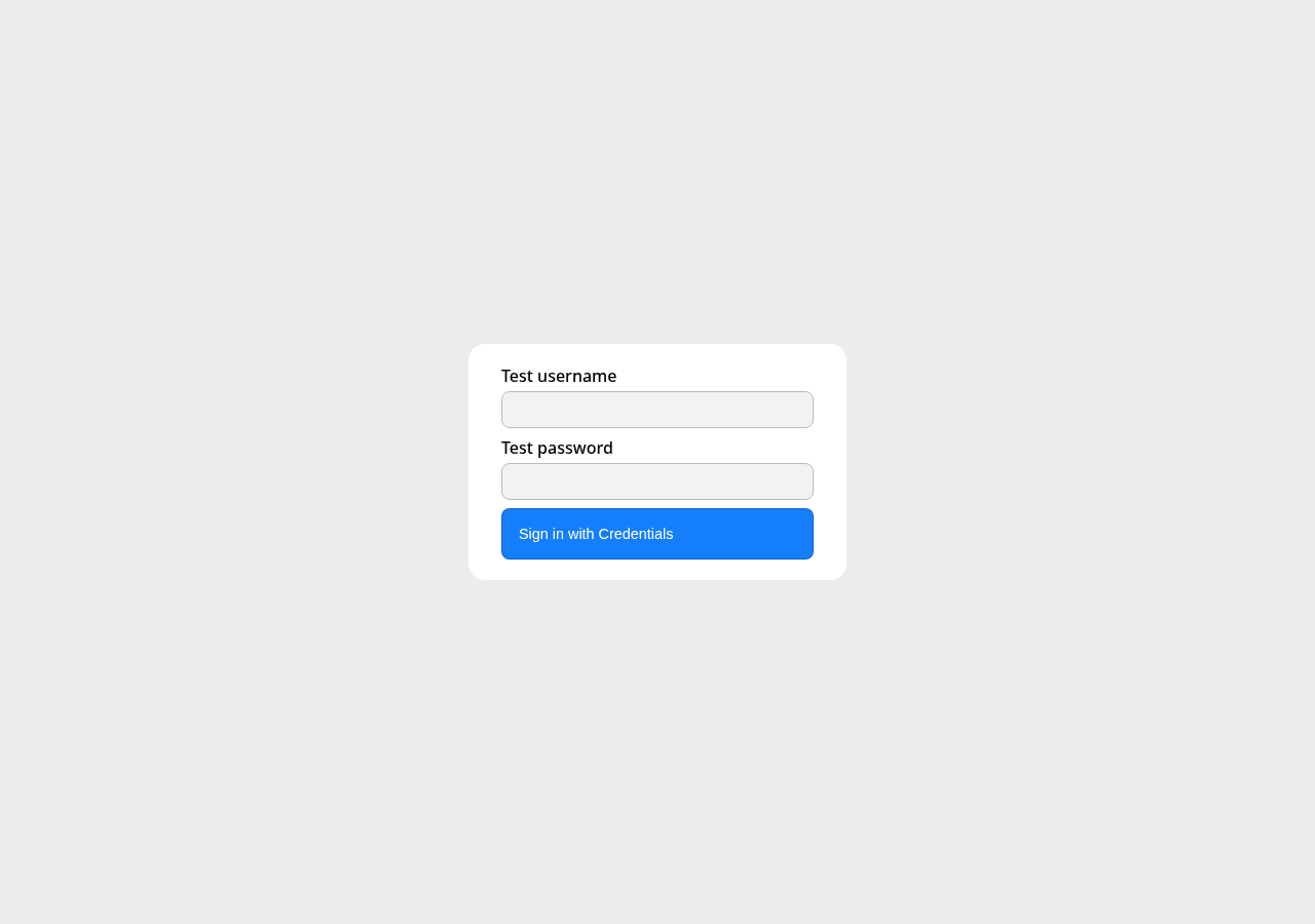 The actual built-in Auth.js Credentials sign-in page served by our local fixture. No hosted provider is shown.
